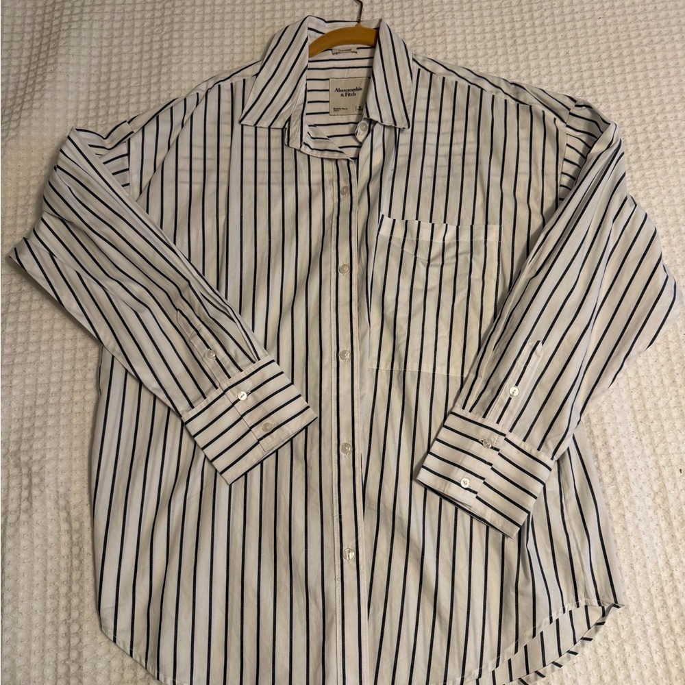 Abercrombie & Fitch Navy and White Striped Shirt